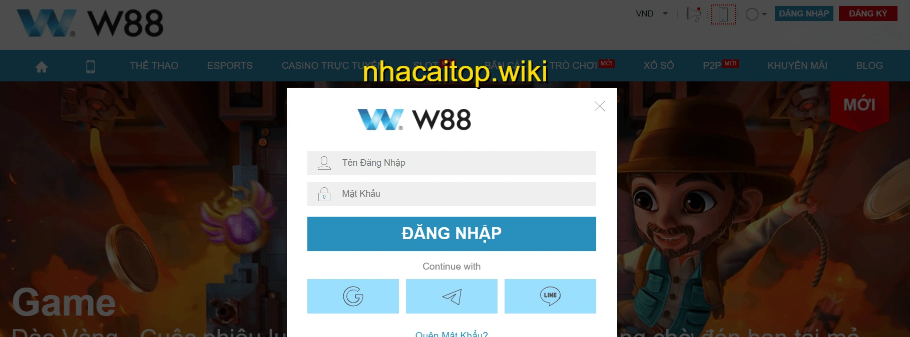 Đăng nhập tài khoản W88