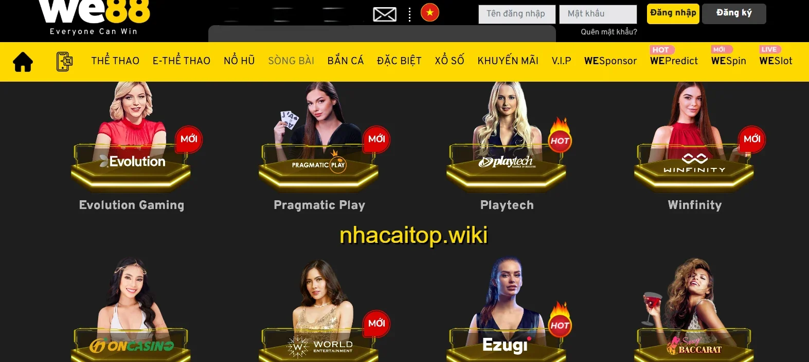 Các sòng bài của nhà cái trực tuyến We88