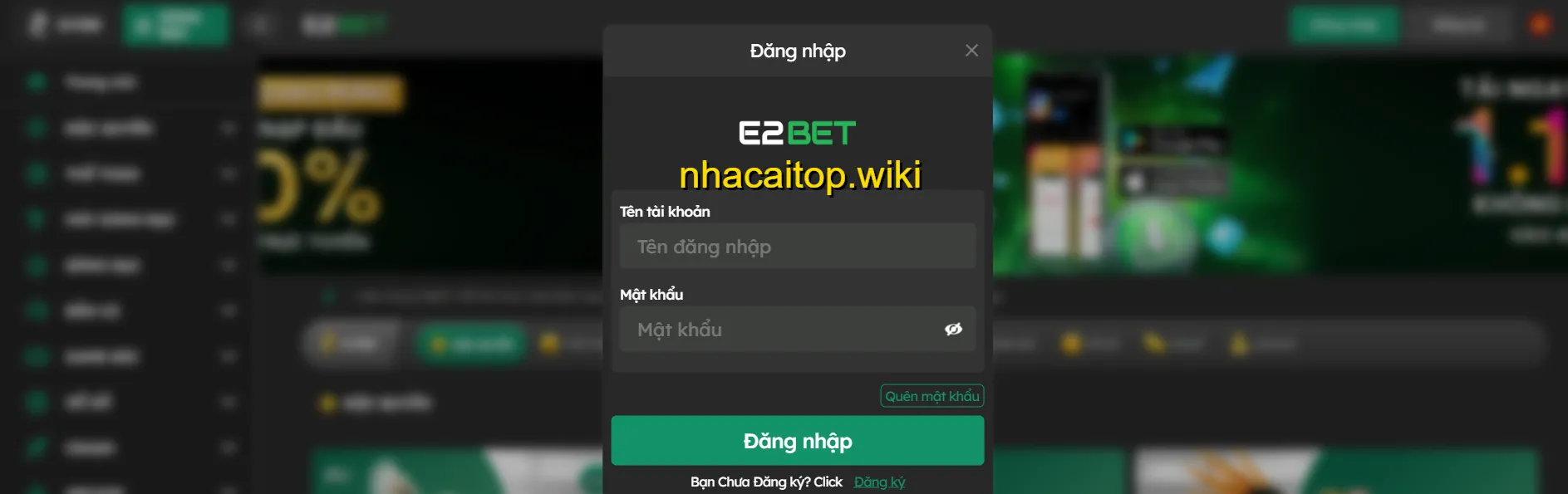 Đăng nhập tài khoản E2bet