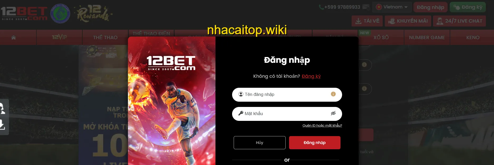 Đăng nhập vào tài khoản cá cược 12BET