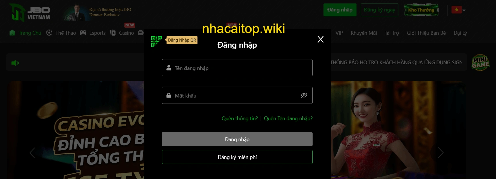 Đăng nhập vào tài khoản JBO