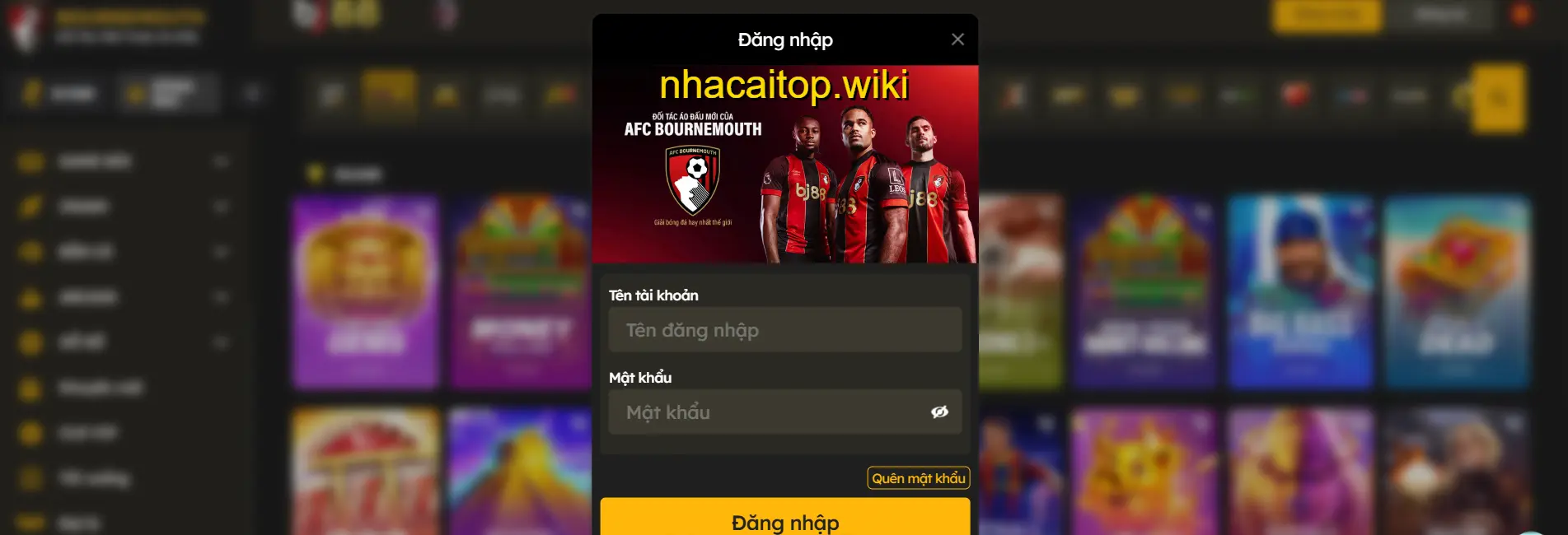 Điền thông tin đăng nhập