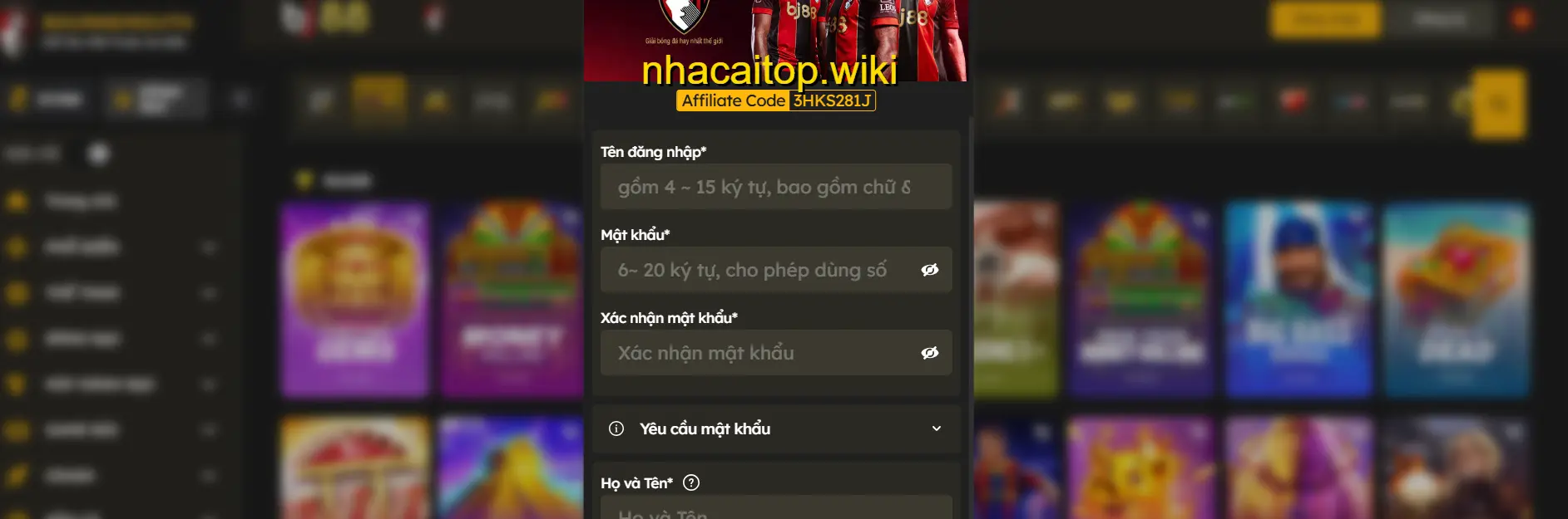 Điền thông tin vào phiếu đăng ký BJ88
