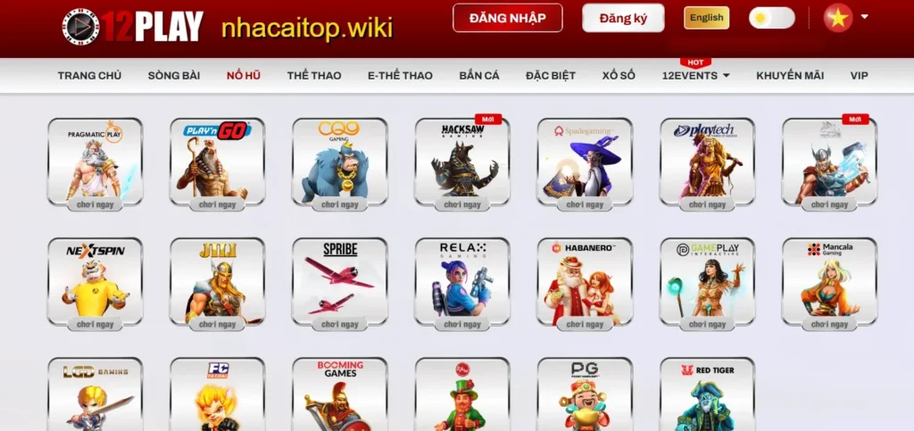 nhà cái 12bet hợp tác với nhiều nhà phát hành game nổi tiếng