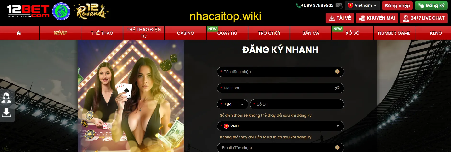 Tạo tài khoản 12BET mới